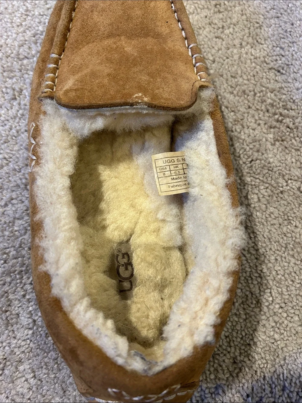 UGG Men's Chestnut Brown Suede Shearling Slip-On Loafers